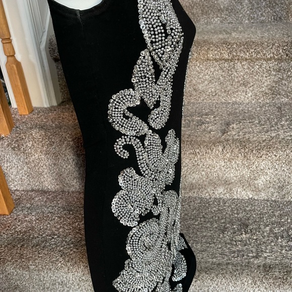 PlAttitudes by Debra Black Beaded Spandex fitted Mini Dress GORGEOUS Sz. S - Picture 6 of 10